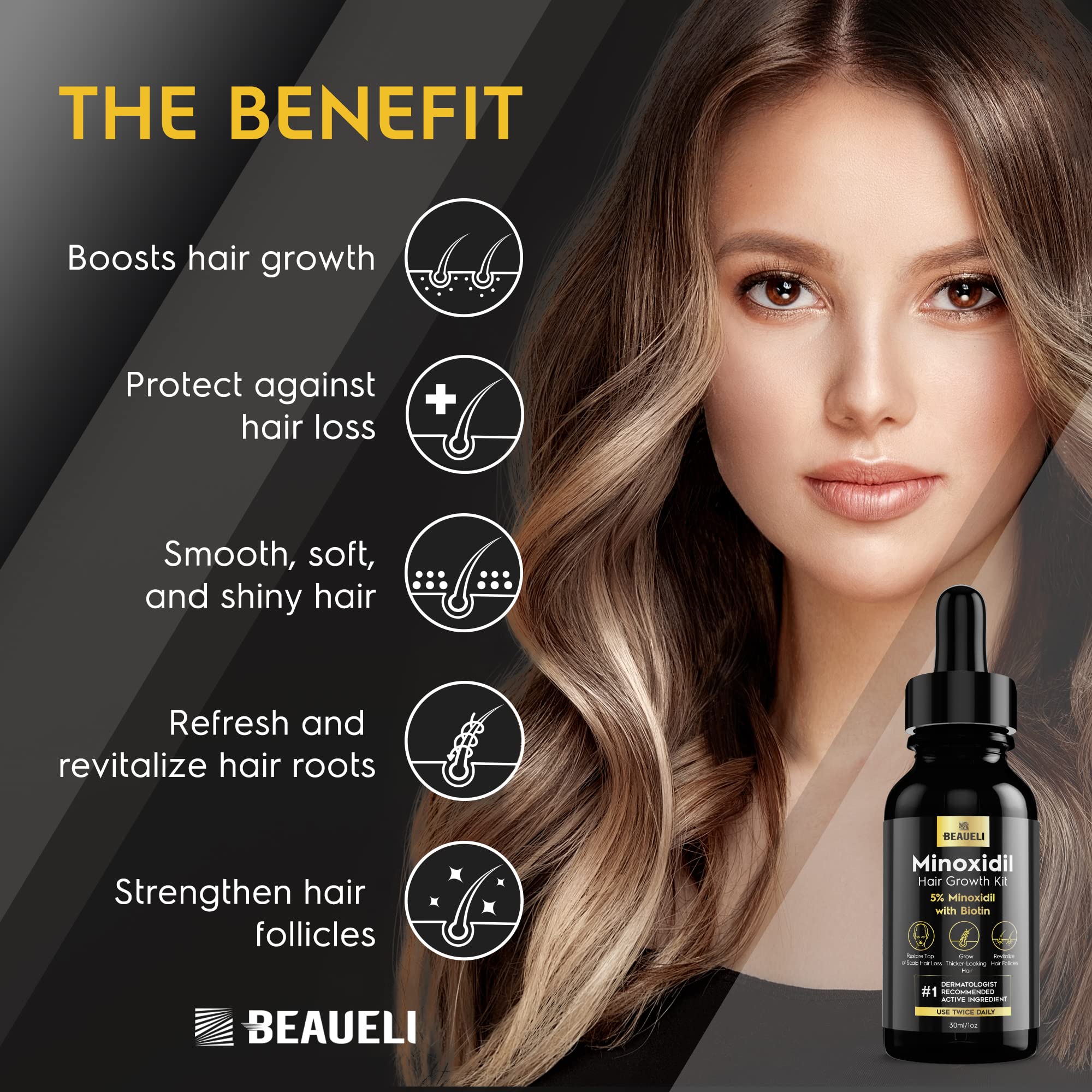 Beaueli biotin-enriched serum bottle nourishes thinning strands.
