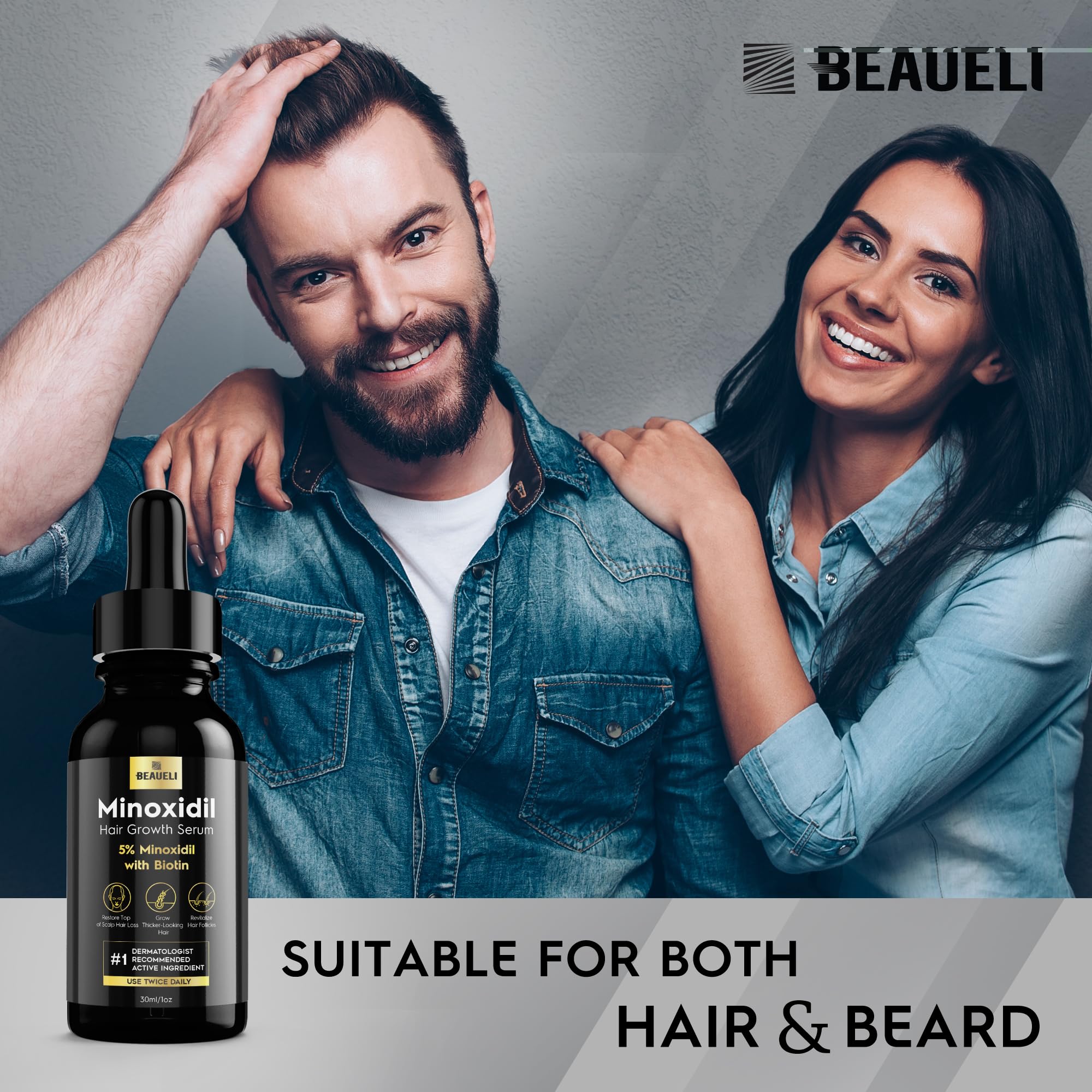 Beaueli unisex minoxidil solution in a 30ml bottle for adults.