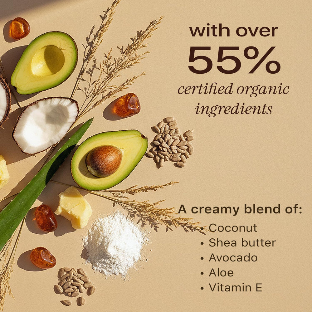 Beauty by Earth 55-percent organic ingredients highlight natural formulation.