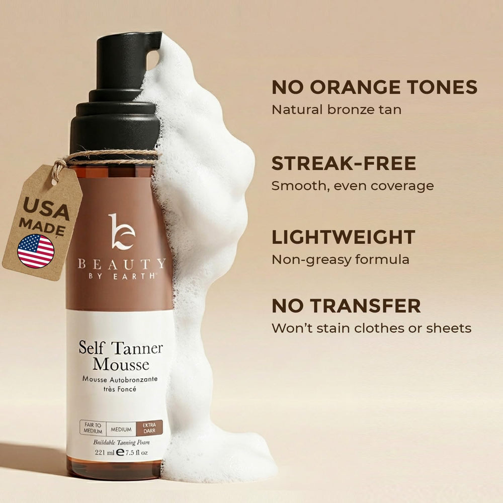 Beauty by Earth Self Tanner Mousse streak-free coverage on arm