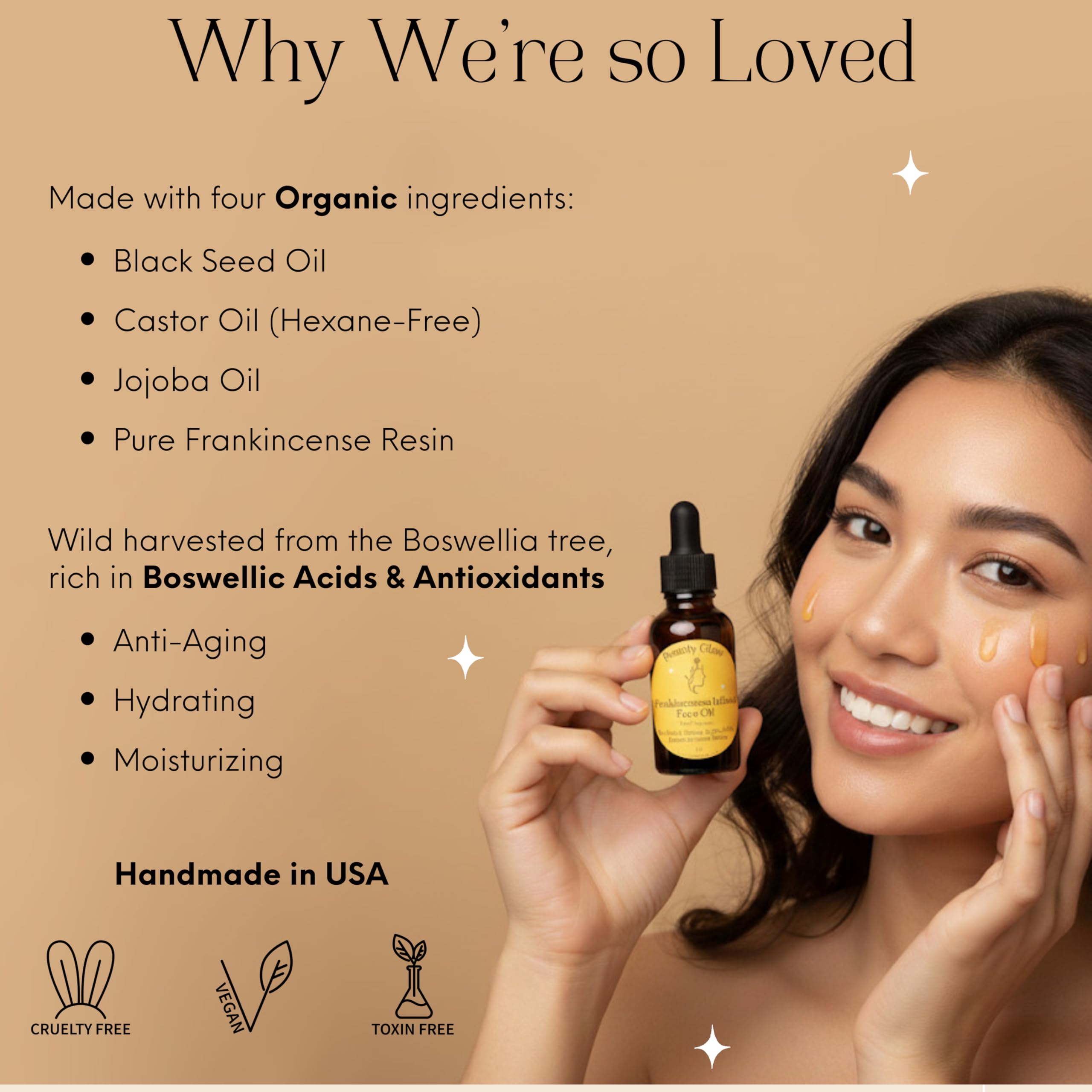 Beauty Glow black seed oil amber bottle emphasizing deep skin nourishment