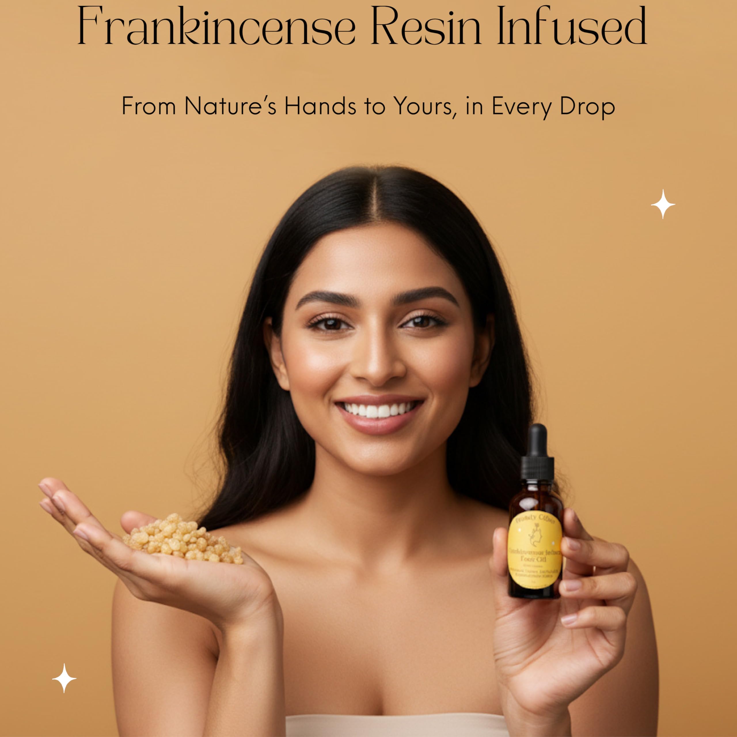 Beauty Glow resin detail highlighting frankincense particles and antioxidant benefits