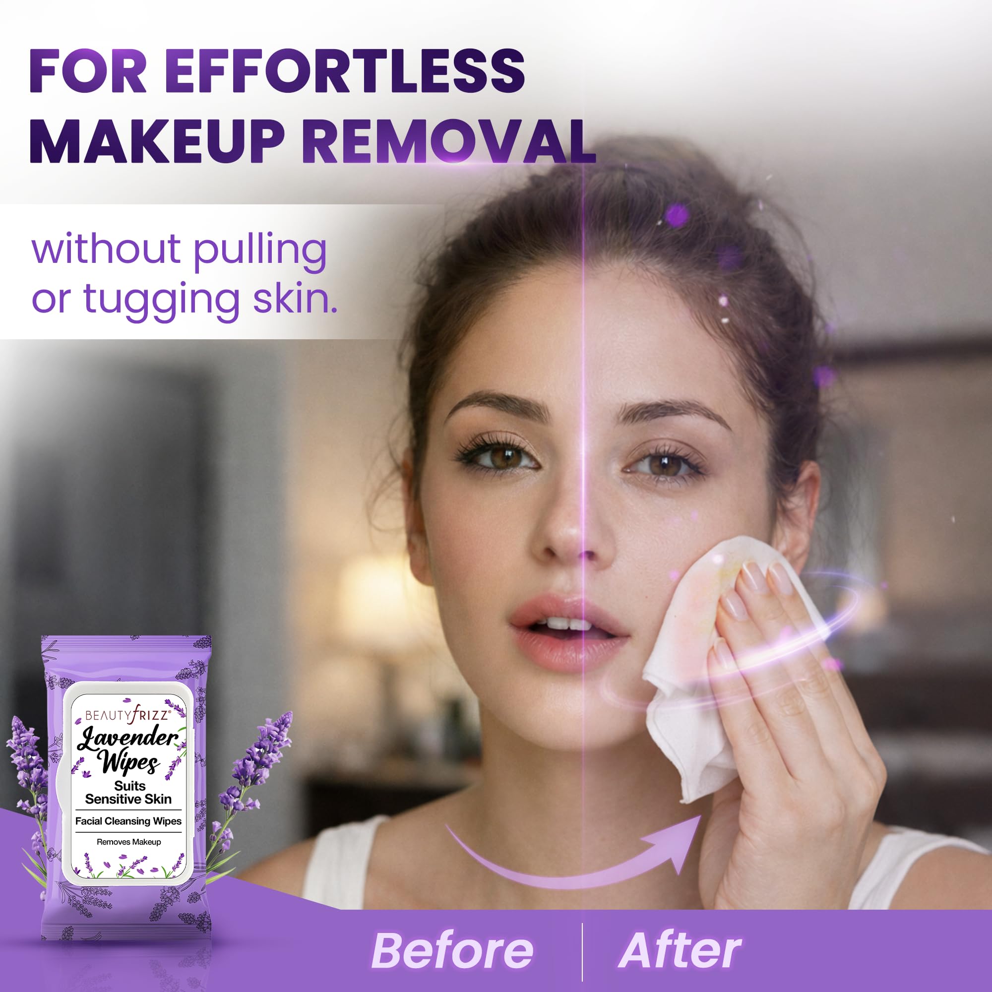 BeautyFrizz soft-cloth wipes remove makeup without stinging.
