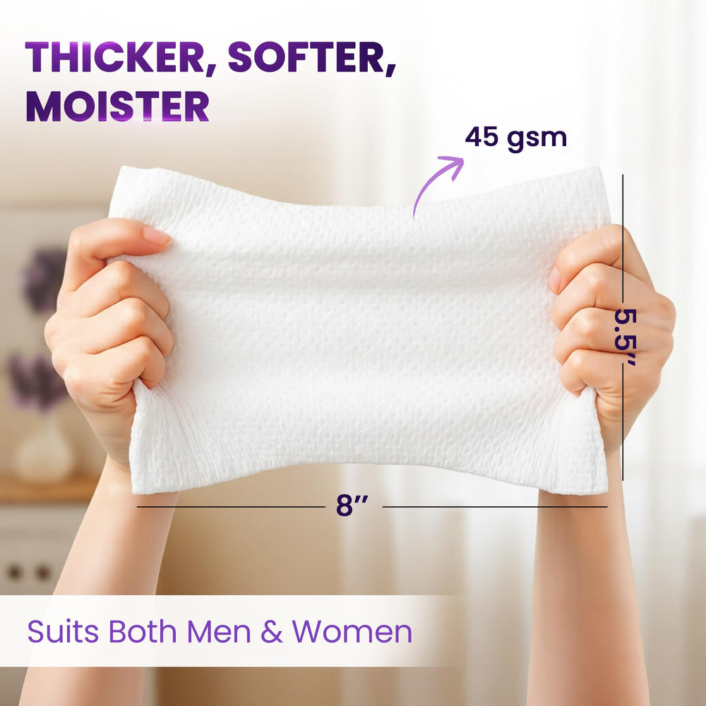 BeautyFrizz wipes in hand show application on face.