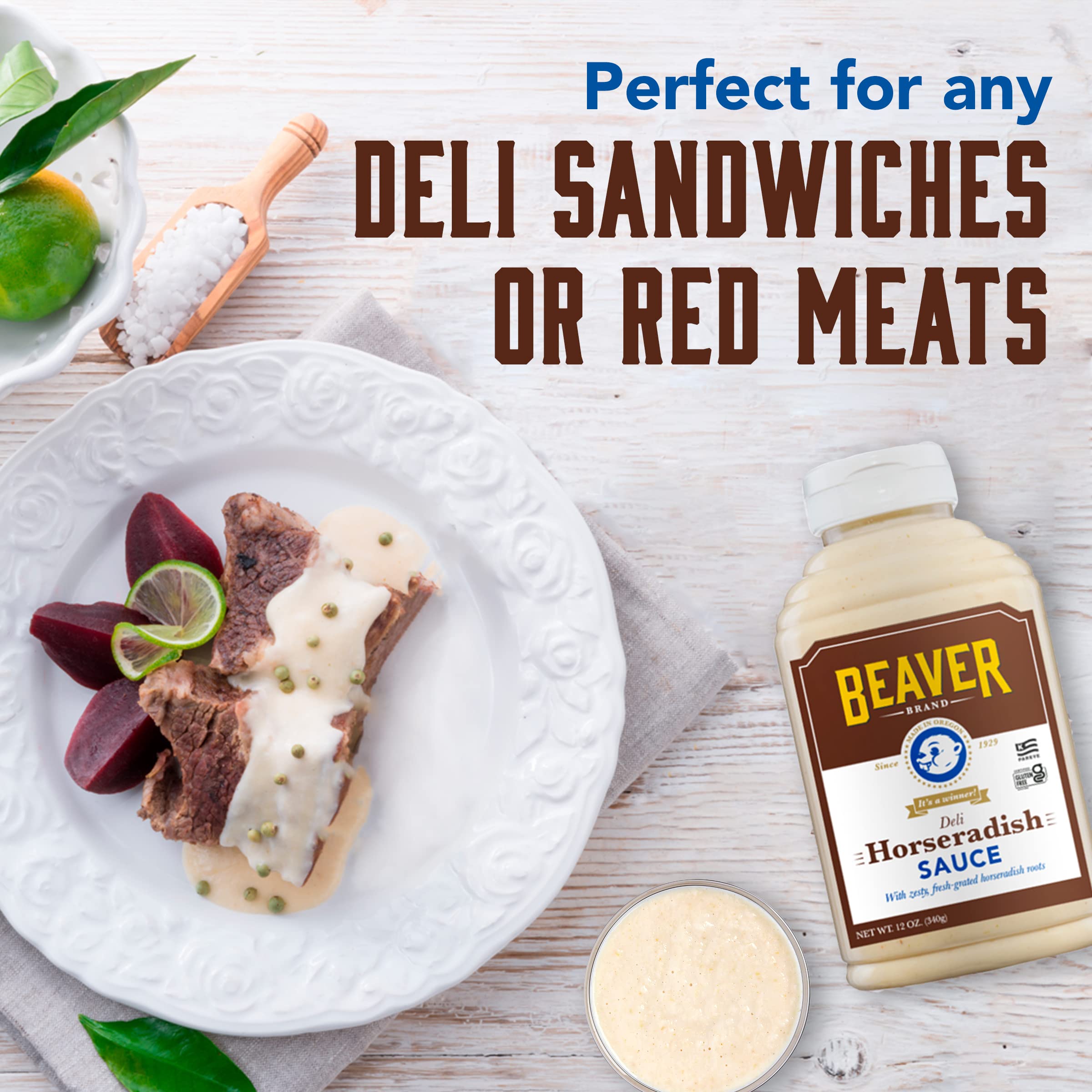 Beaver Brand Deli Horseradish Sauce dipping plate pairs with fish and vegetables