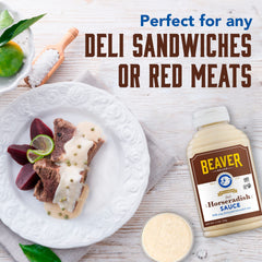 Beaver Brand Deli Horseradish Sauce dipping plate pairs with fish and vegetables