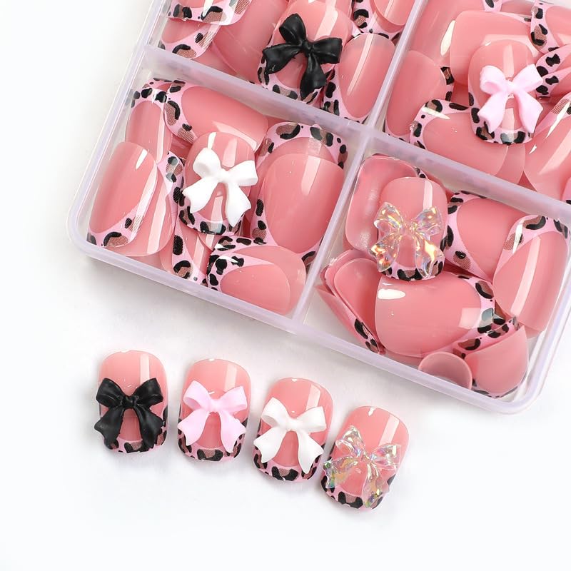 BEAWTH short square nails pink leopard showcase trendy style at home