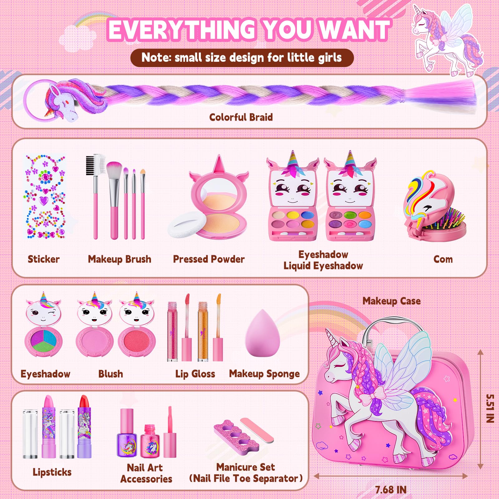 Beayuck portable pink storage case for on-the-go pretend makeup.