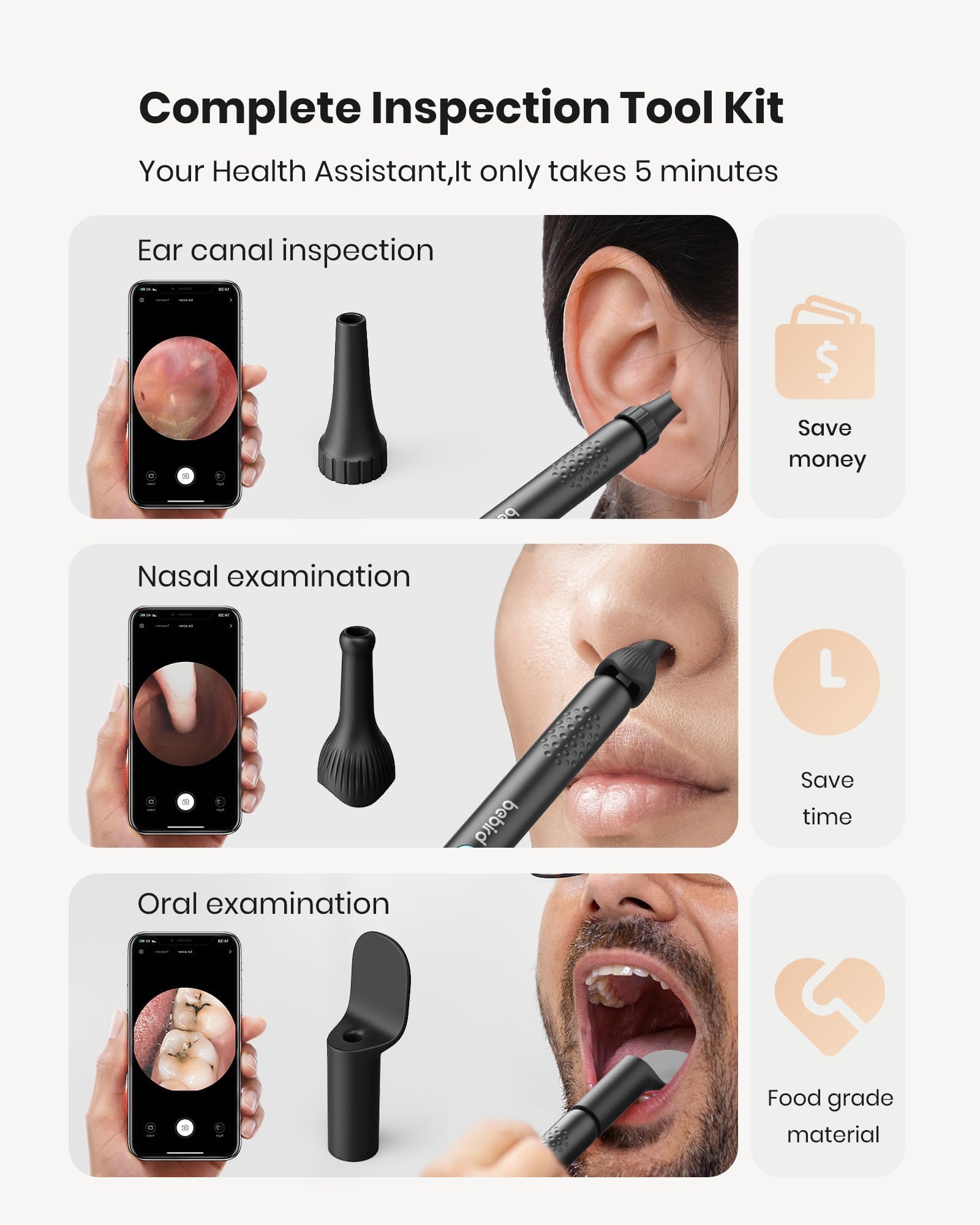 BEBIRD R1 1080p camera shows fine details inside the ear.