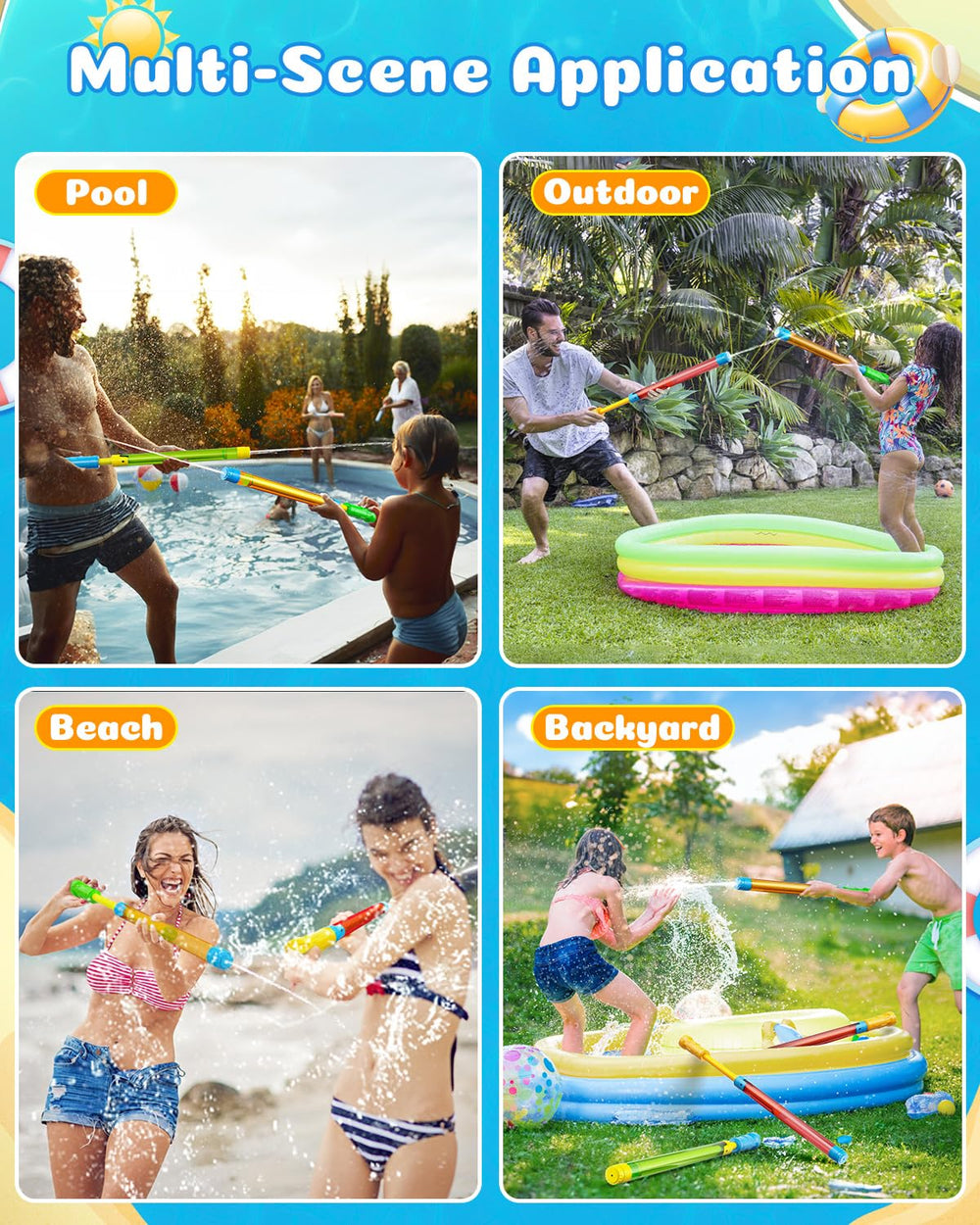 BebouToye water gun in blue adds color variety for groups.