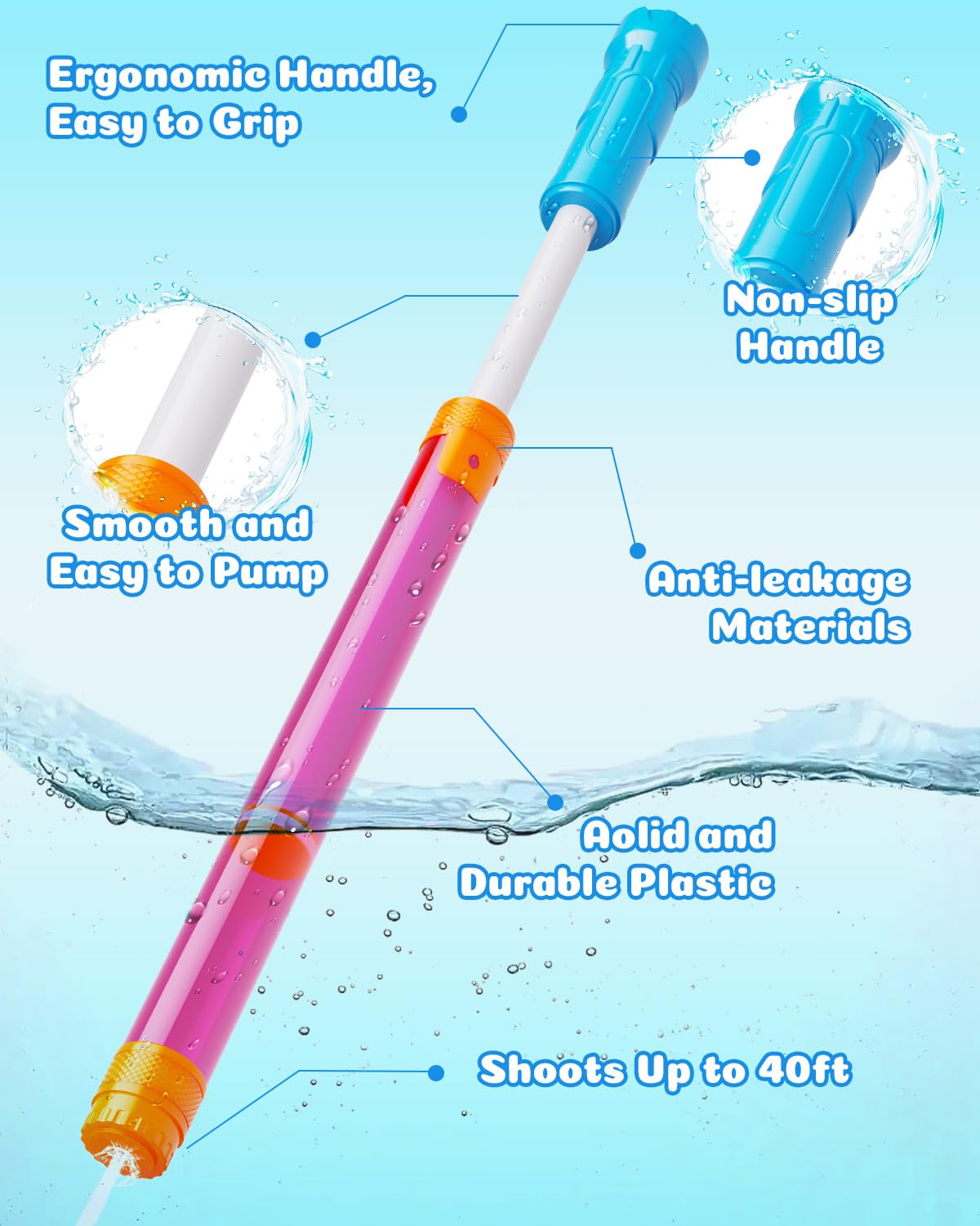 BebouToye water gun in red supports vibrant, active play.