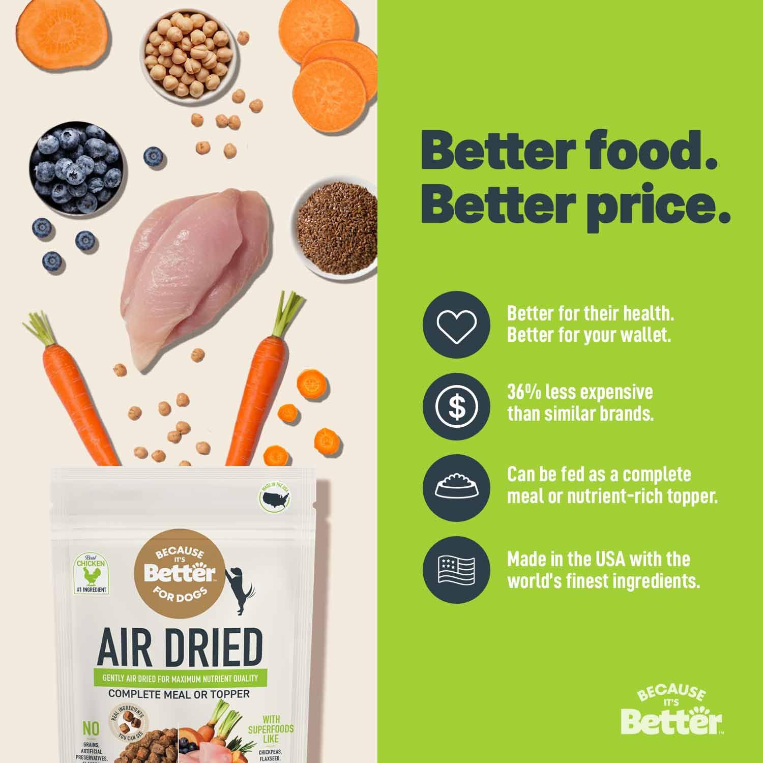 Because It’s Better – Repas prêt à servir sans réfrigération nécessaire.