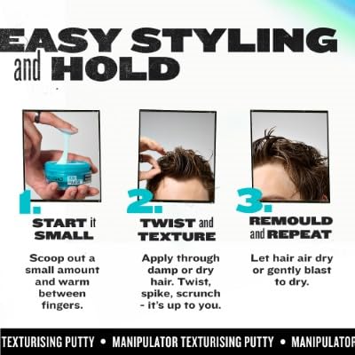 Bed Head Manipulator Putty texture close-up highlighting defined piecey styles.