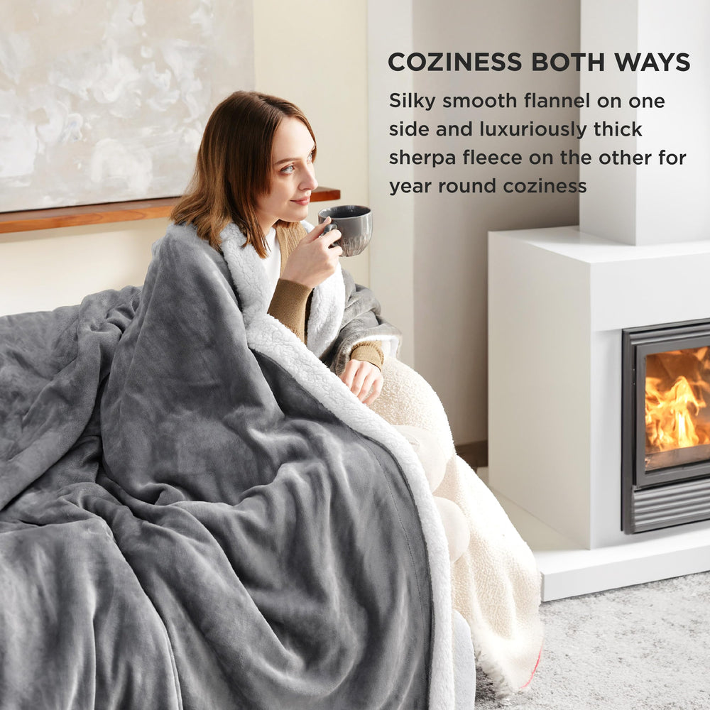Bedsure GentleSoft Sherpa blanket on couch draped for relaxed evenings