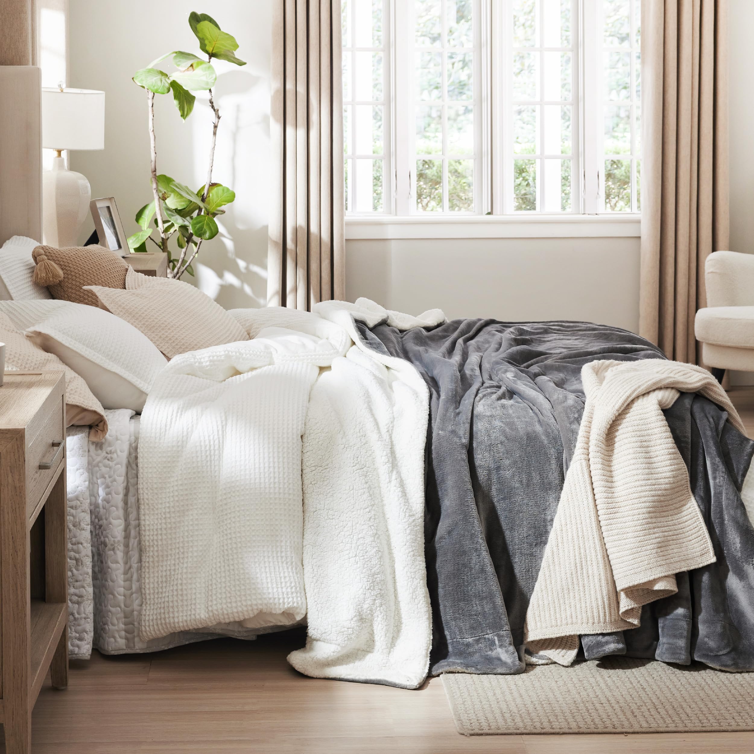 Bedsure GentleSoft Sherpa blanket in living room as decor accent