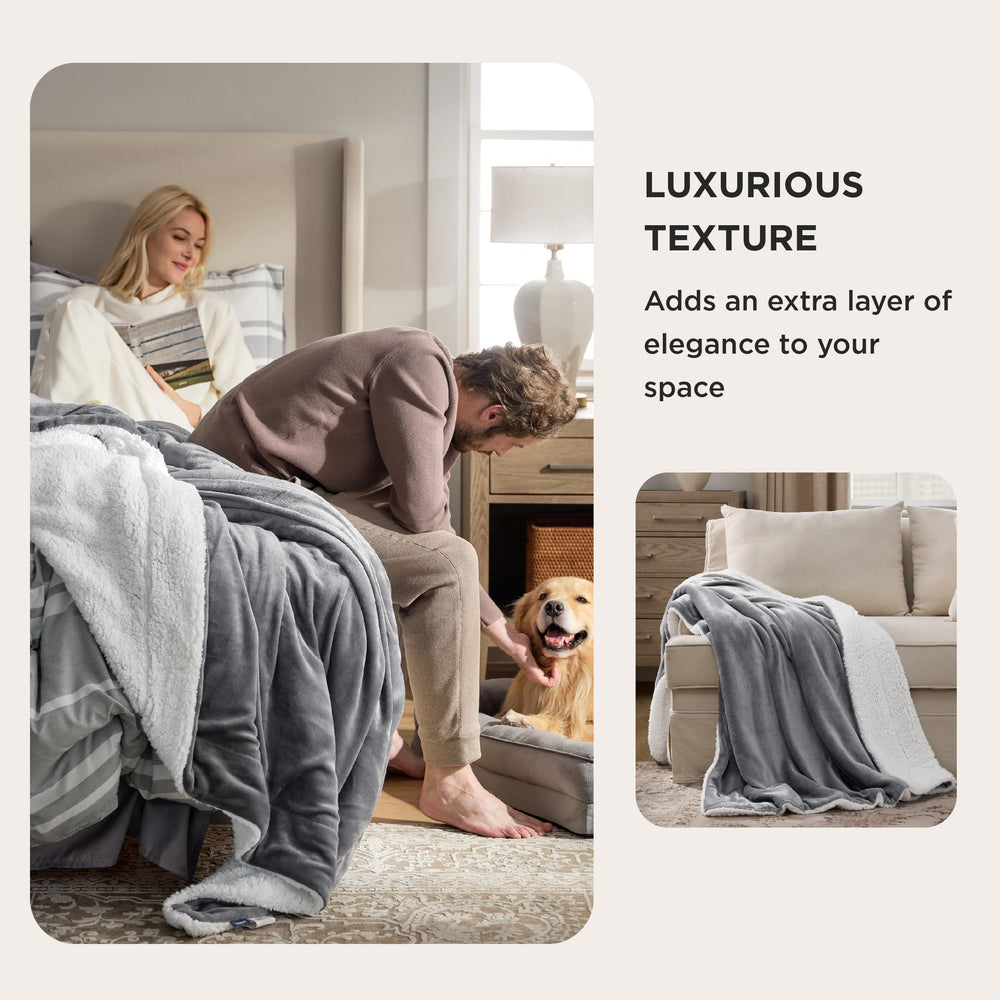 Bedsure GentleSoft Sherpa blanket beside a pet for family warmth