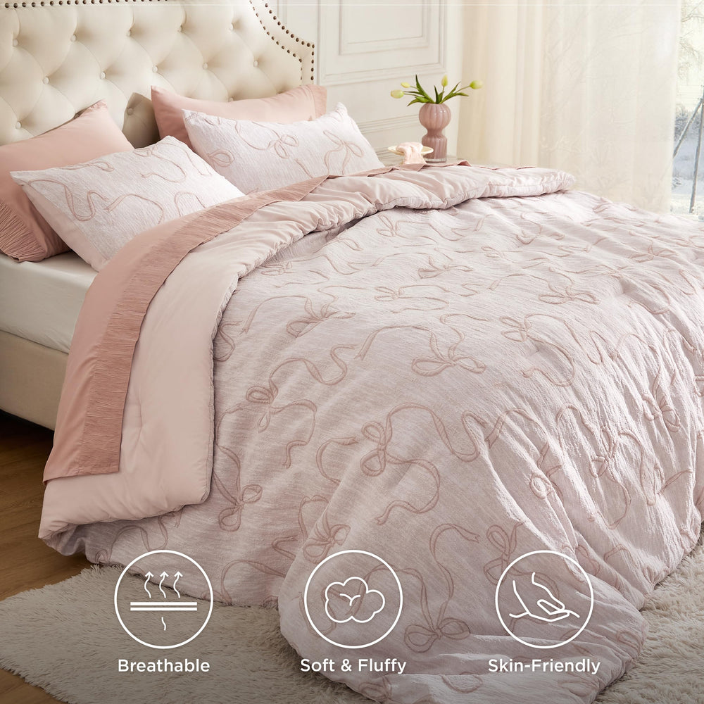 Bedsure pink comforter set queen breathable jacquard fabric detail