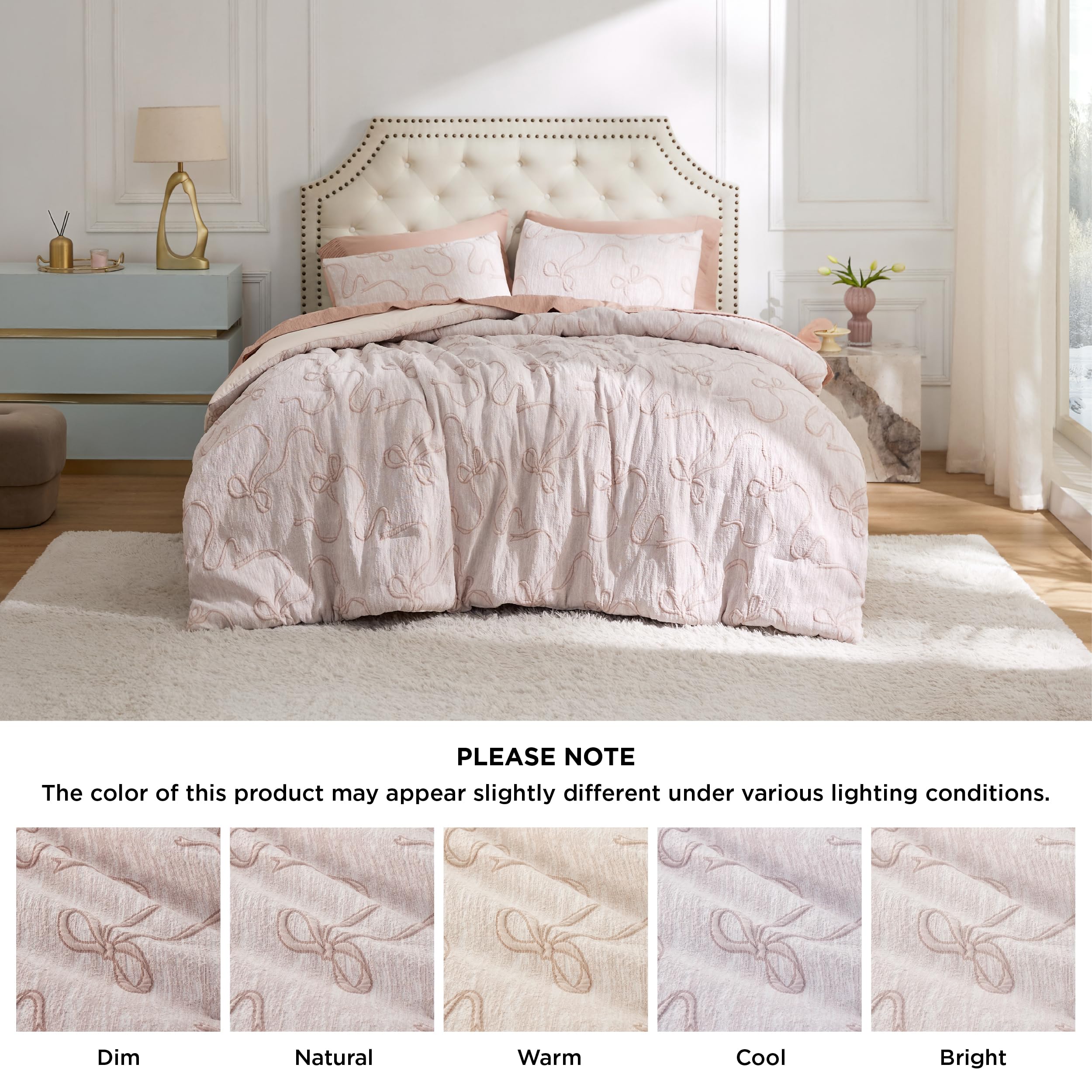 Bedsure pink comforter set queen butterfly bow close-up detailing