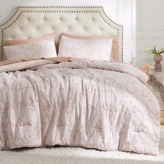 Bedsure pink comforter set queen with butterfly bow close-up showing premium texture