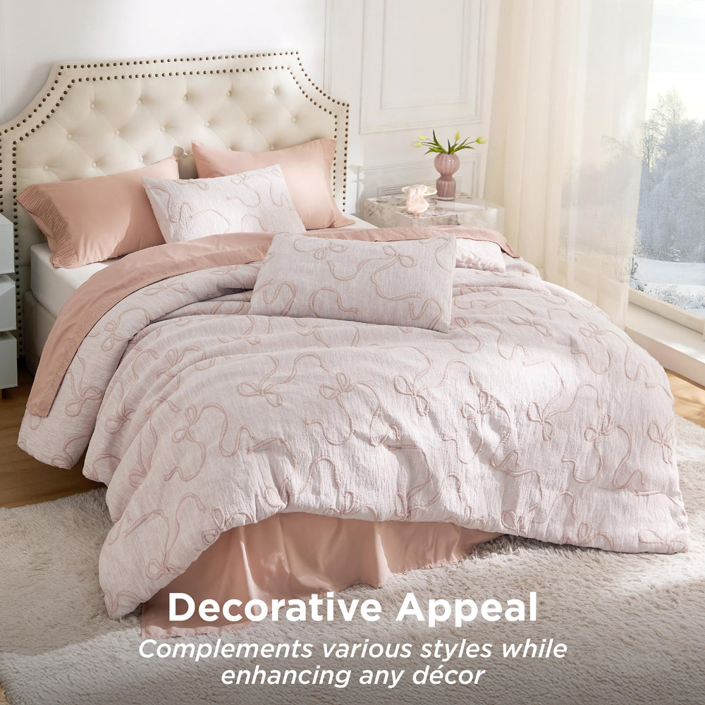 Bedsure pink comforter set queen elegant butterfly bow design in bedroom