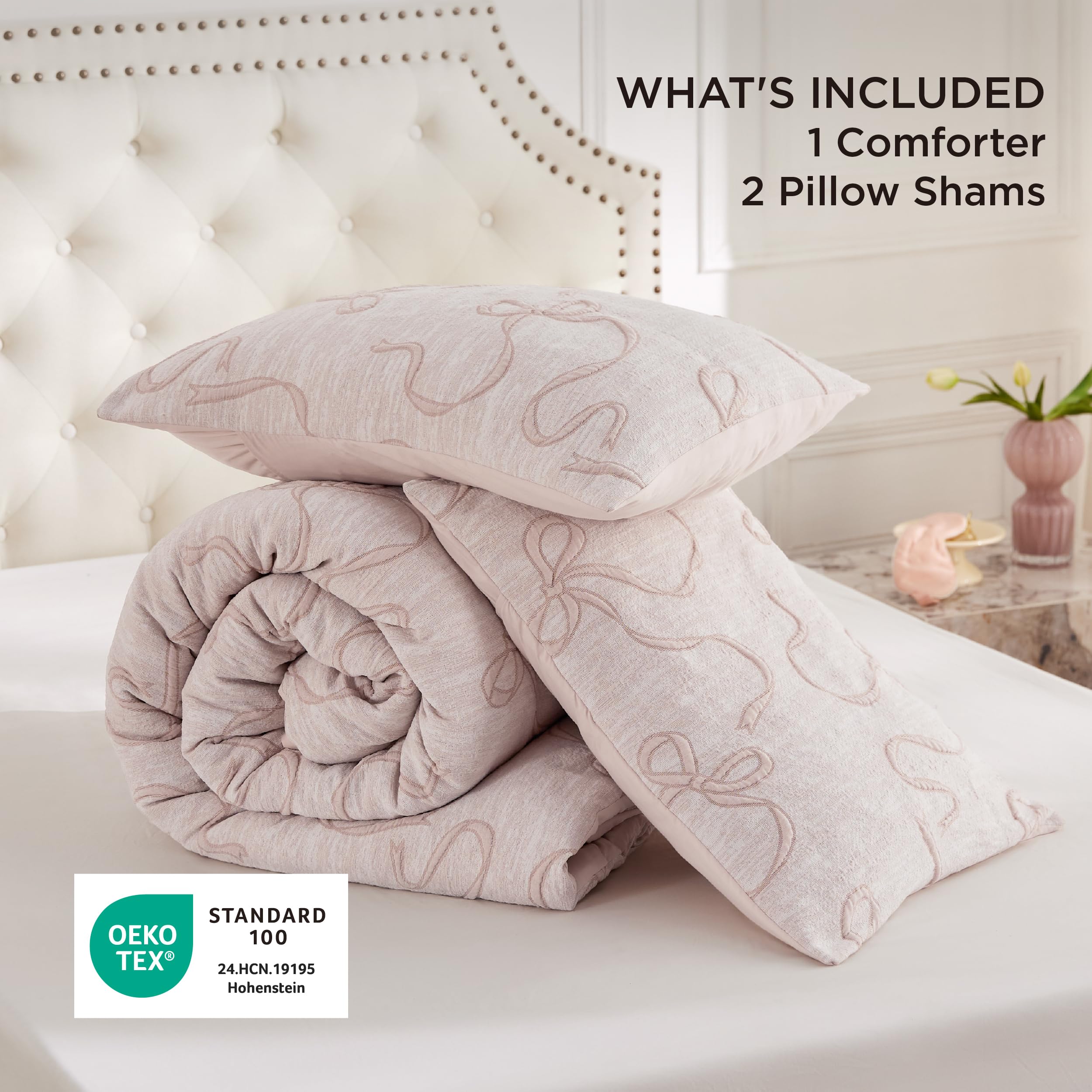 Bedsure pink comforter set queen soft texture close-up highlight