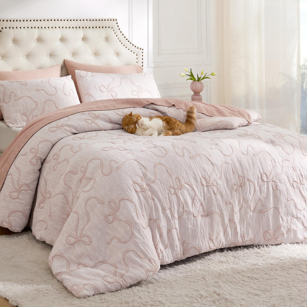 Bedsure pink comforter set queen with two pillow shams for coordinated look
