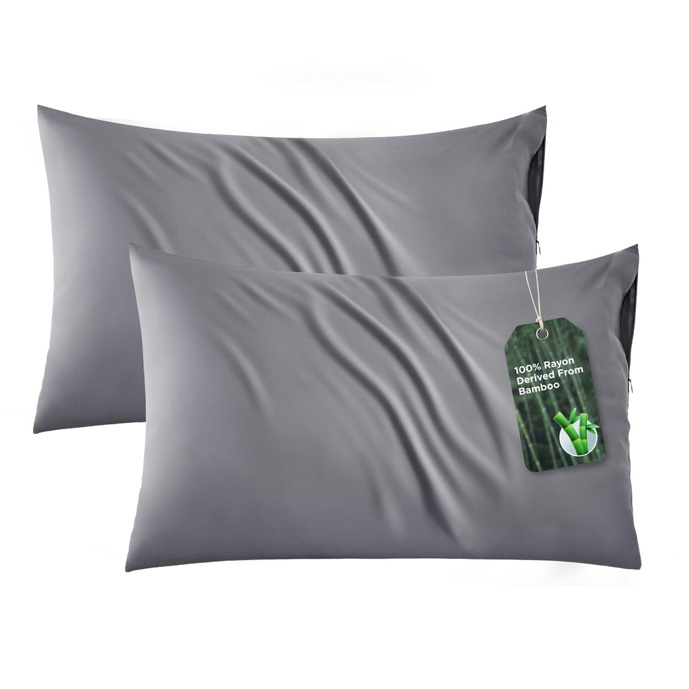 Bedsure zipper queen pillow case in cooling dark grey fabric for hot sleepers.