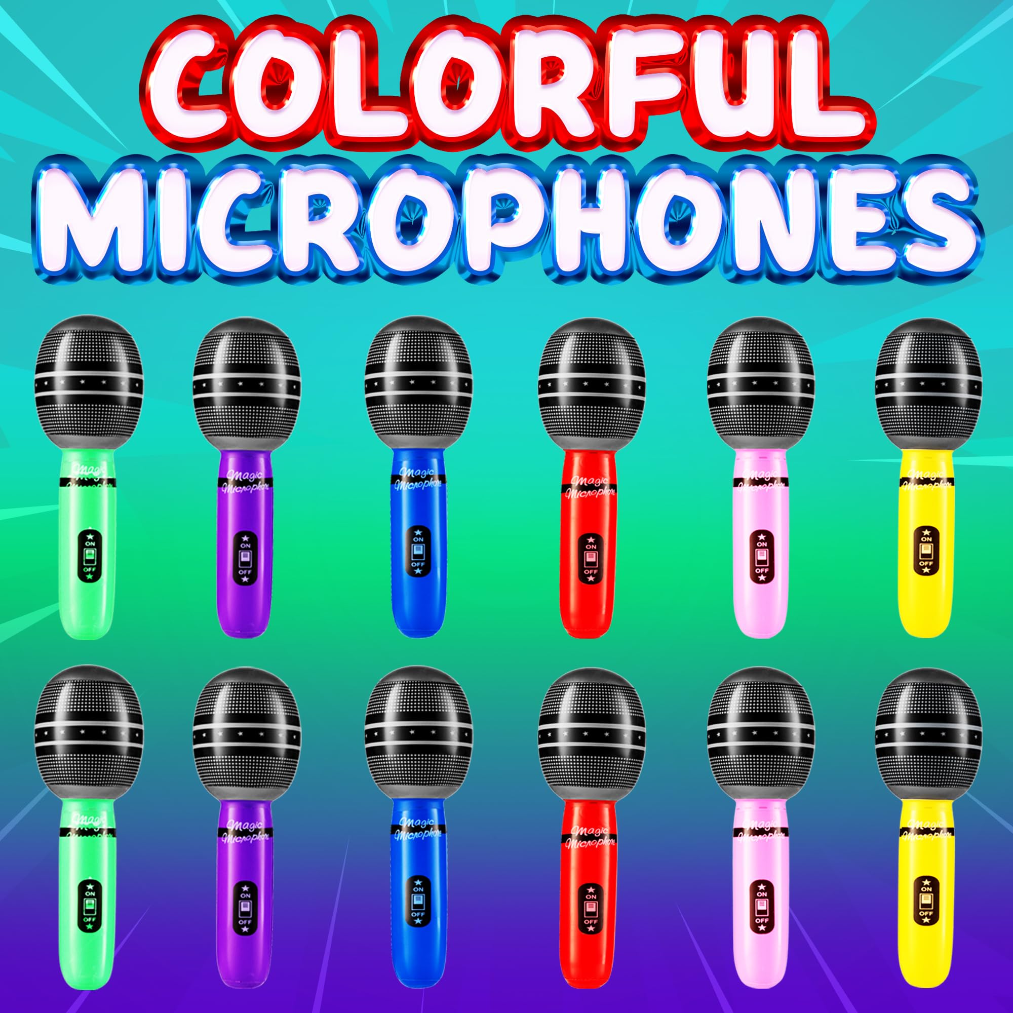 Bedwina 10-inch neon mic props brighten dance events.