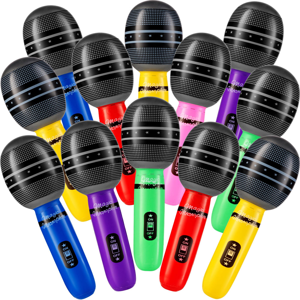 Bedwina inflatable microphones 10-inch neon pack for karaoke and photo booths.