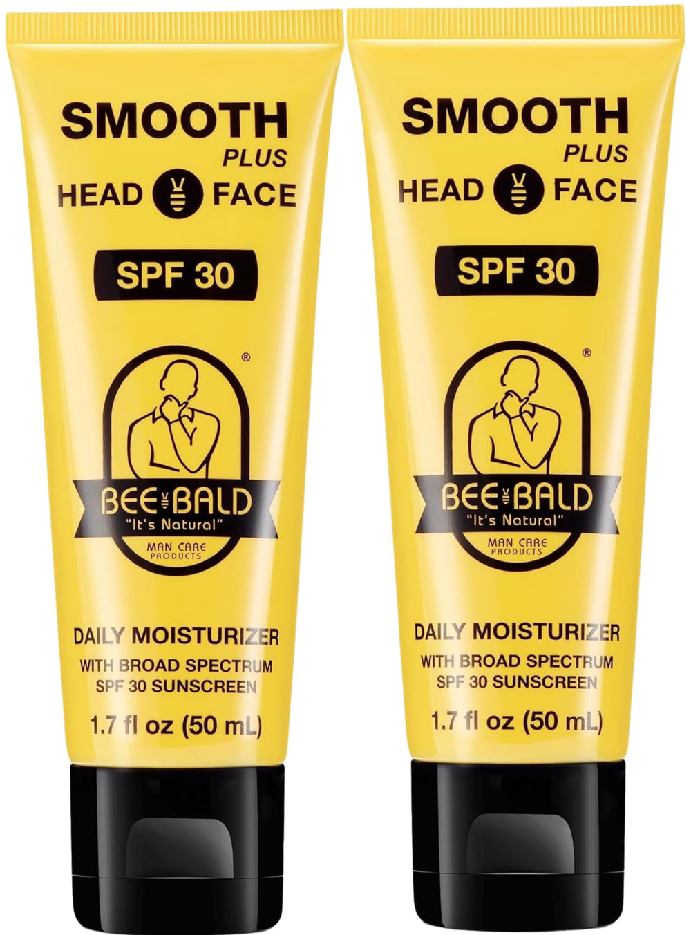 Bee Bald Smooth Plus SPF 30 bottle showing head and face moisturizer for daily hydration.