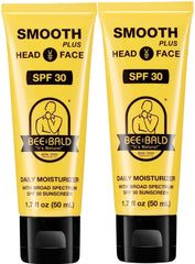 Bee Bald Smooth Plus SPF 30 bottle showing head and face moisturizer for daily hydration.