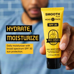 Bee Bald Smooth Plus SPF 30 pump demonstrates easy application and even SPF coverage.