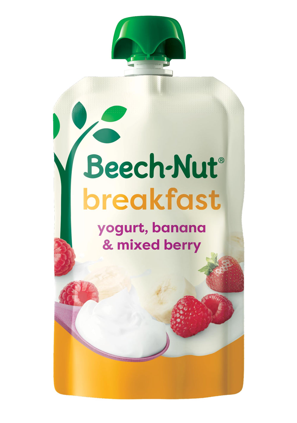 Beech-Nut breakfast pouch - yogurt, banana, berry - for on-the-go mornings.