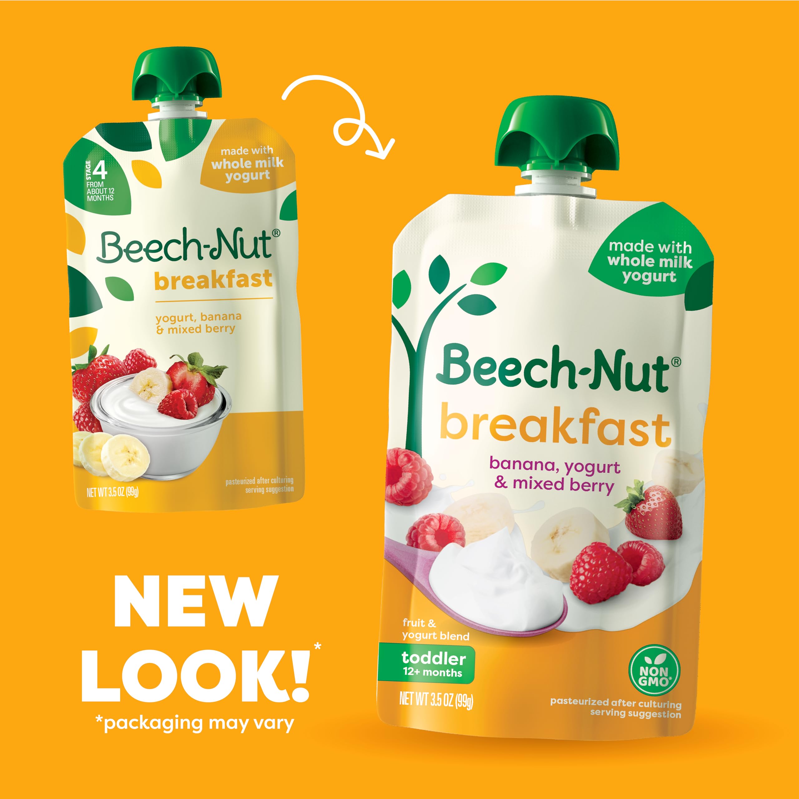 Beech-Nut 3.5 oz pouch showing serving size.