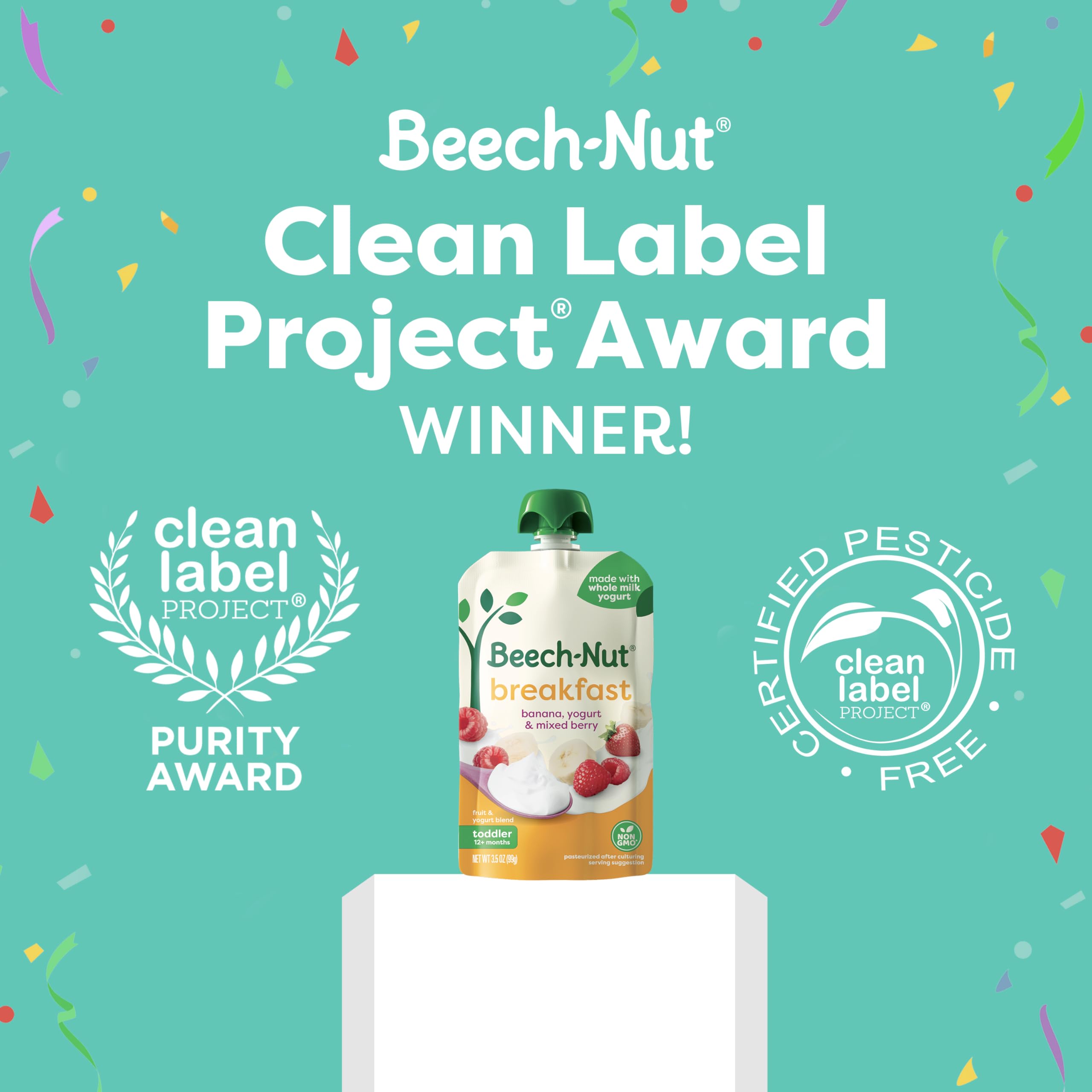 Beech-Nut yogurt banana berry pouch offers baby-friendly flavor.