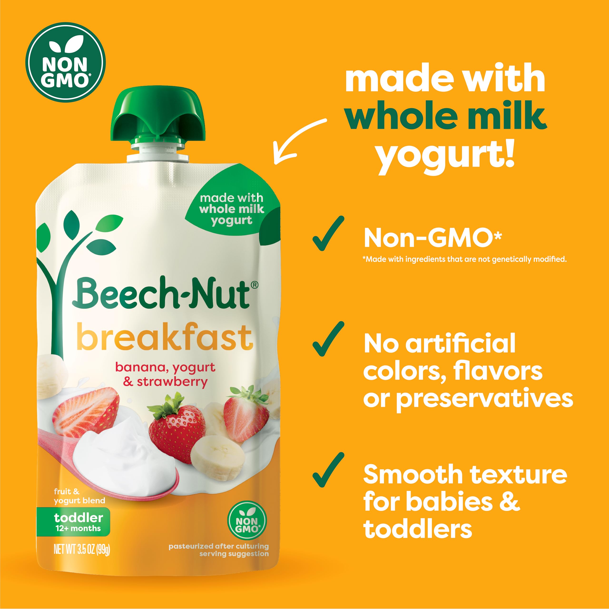 On-the-go dining with Beech-Nut pouch and spoon for travel-friendly mornings