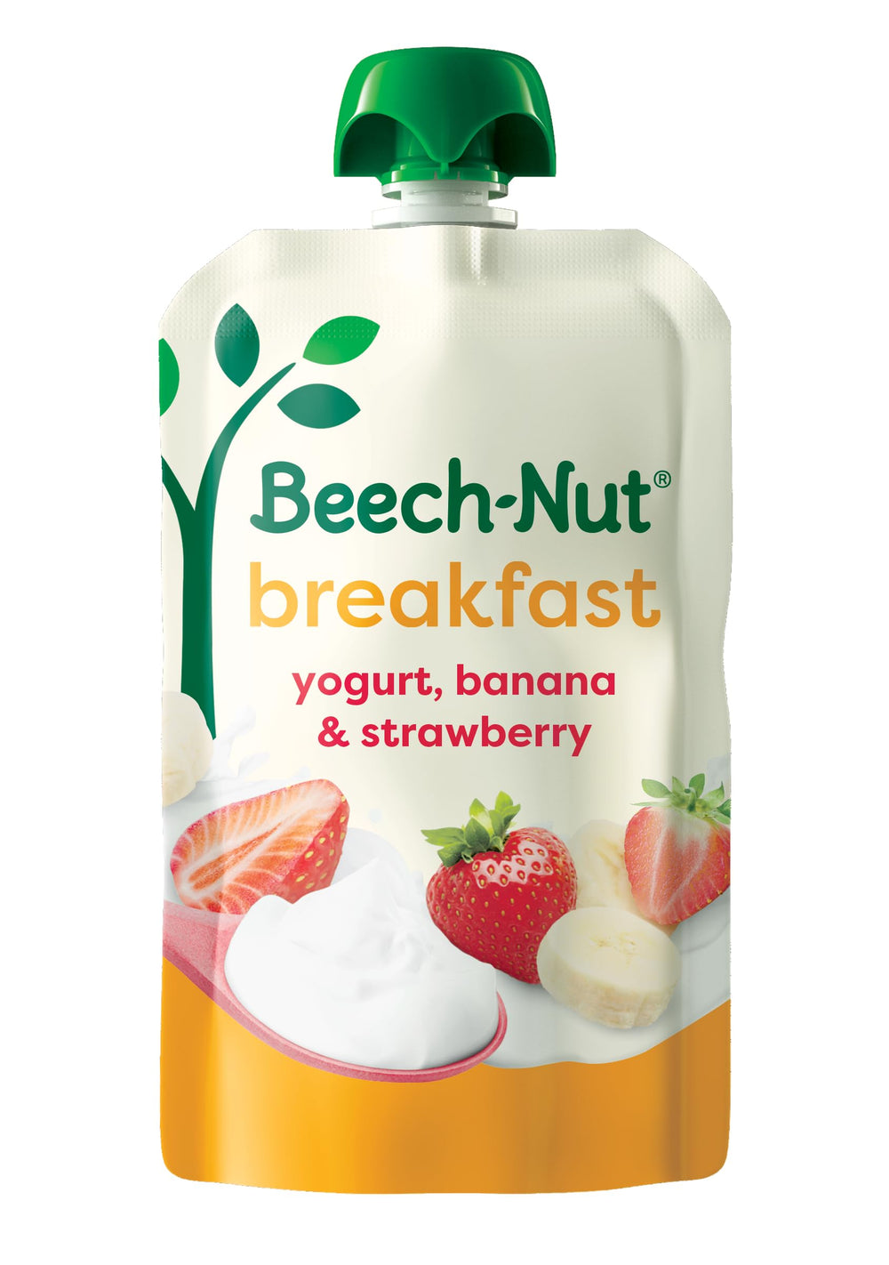 Beech-Nut Breakfast Pouch setup showing yogurt banana strawberry flavor for busy mornings