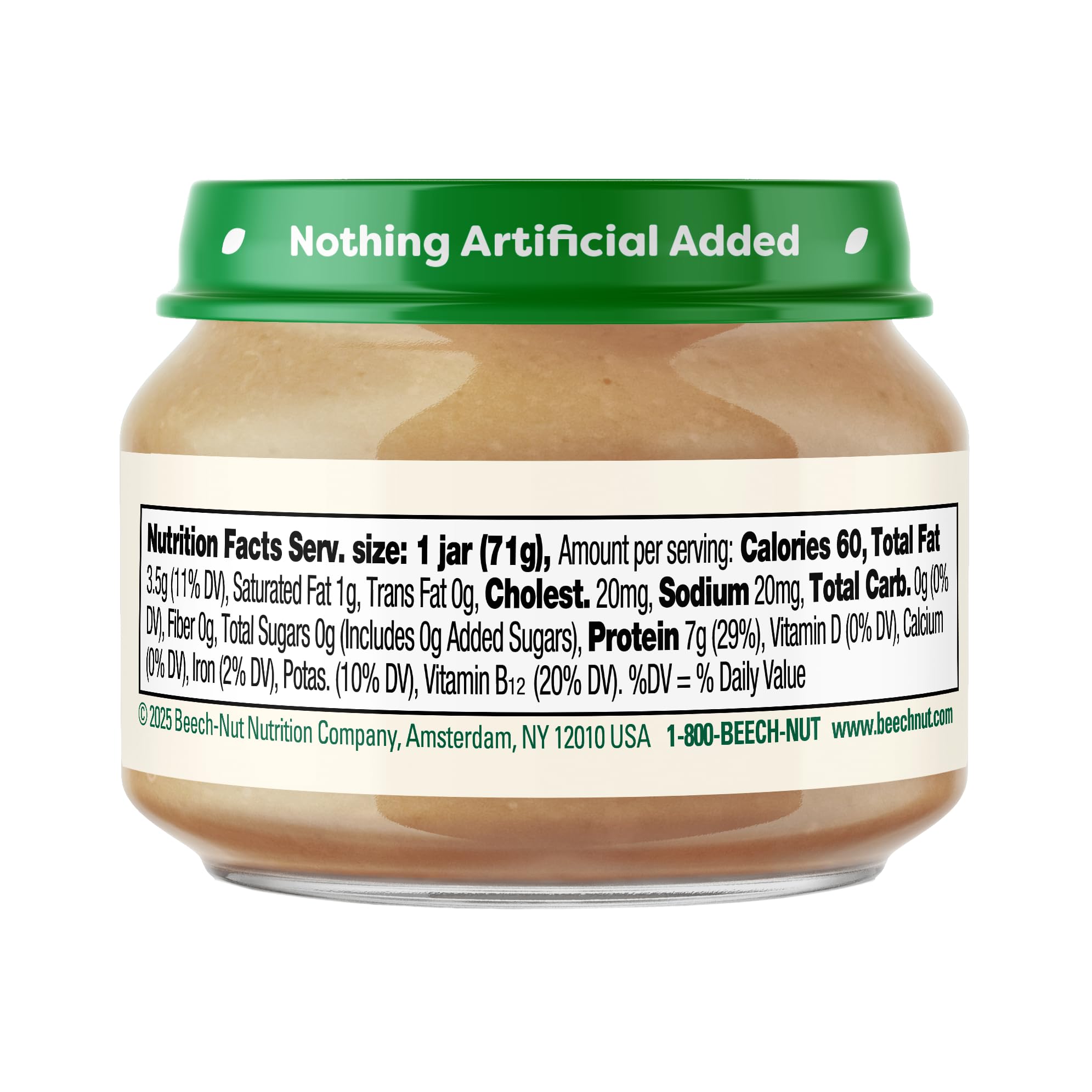 Beech-Nut chicken broth purée spoon ready for infant feeding transition.