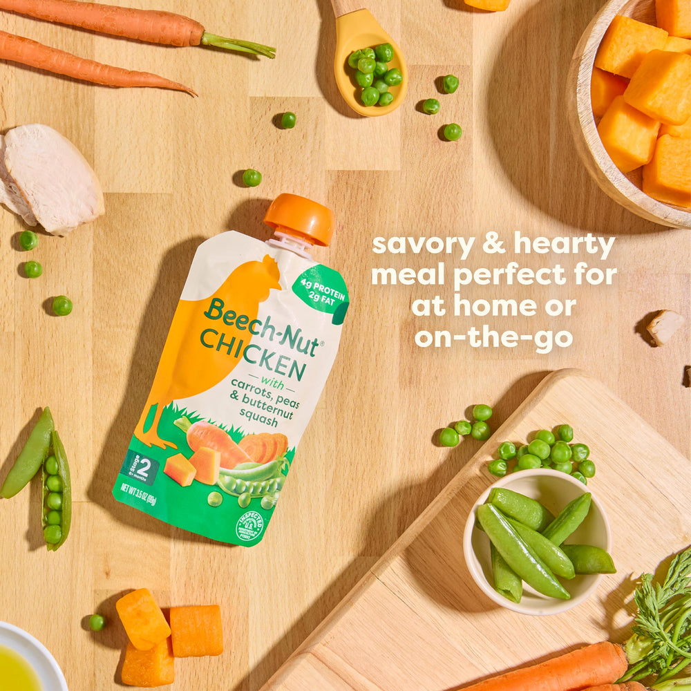 Beech-Nut chicken pouch on-the-go scene for convenient feeding.