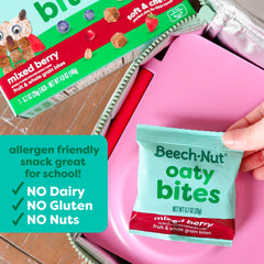 Beech-Nut Oaty Bites on-the-go snack bag shows portability.