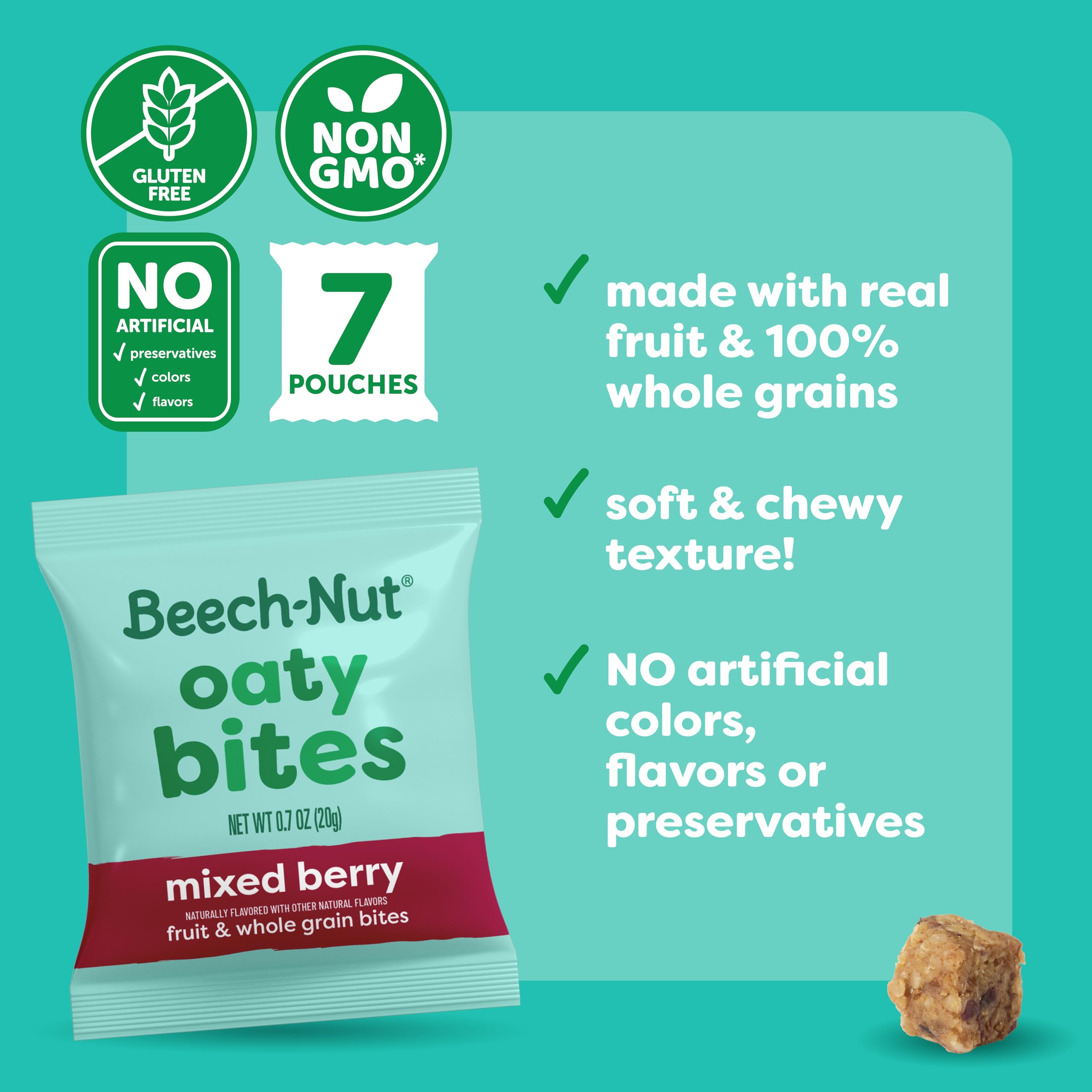 Serving Beech-Nut Oaty Bites on a plate for toddler snacking.