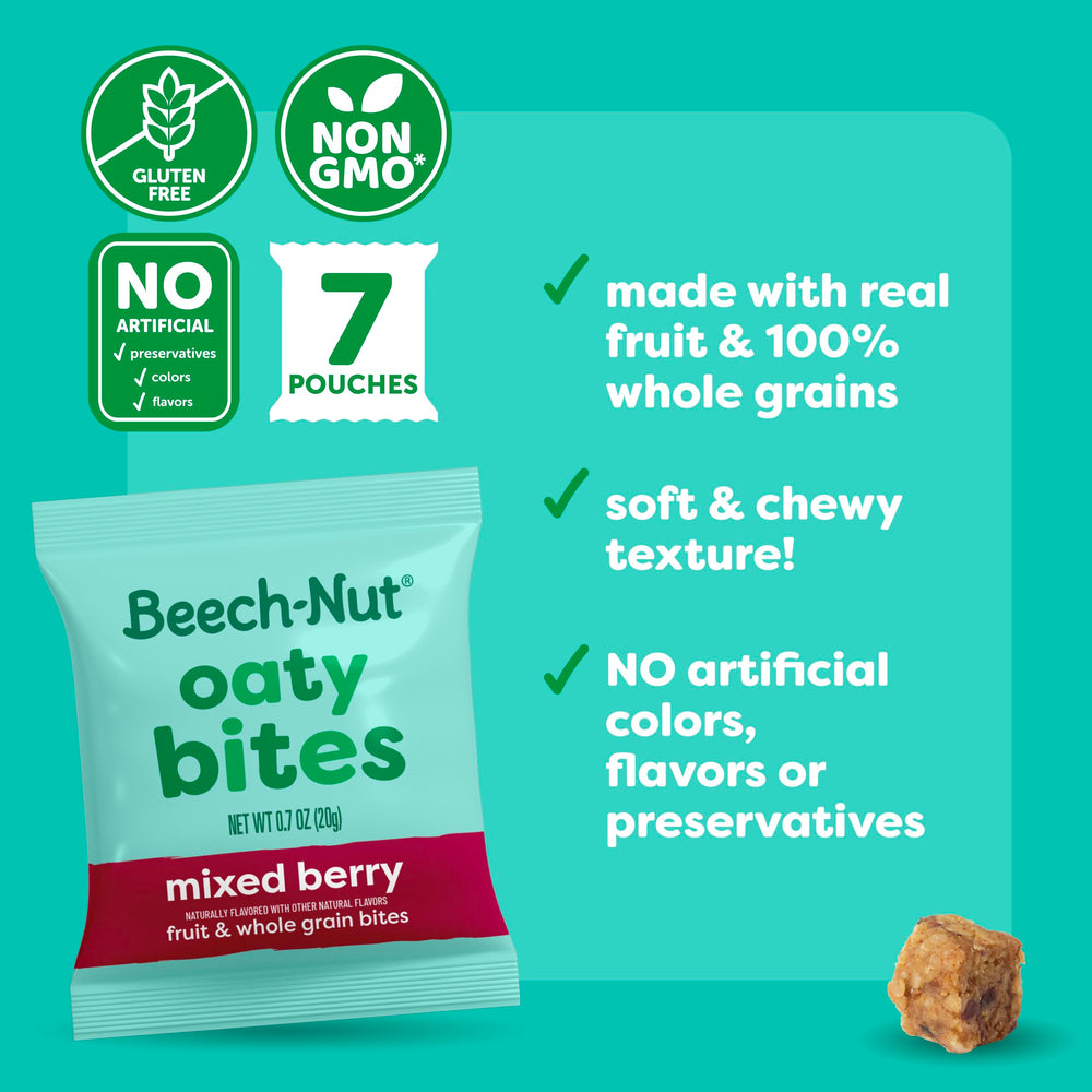 Serving Beech-Nut Oaty Bites on a plate for toddler snacking.