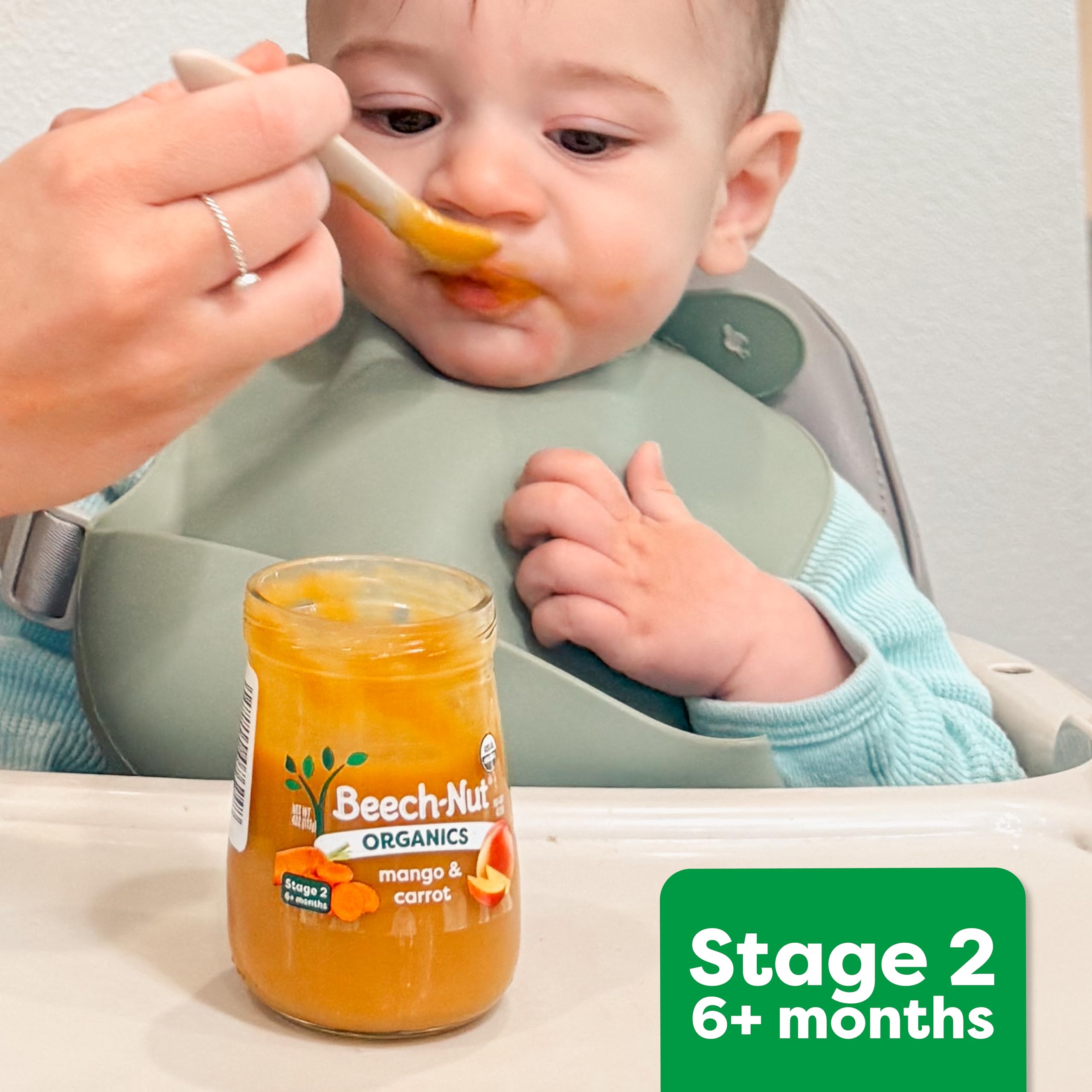 Beech-Nut baby feeding session pouch image demonstrating easy squeezing