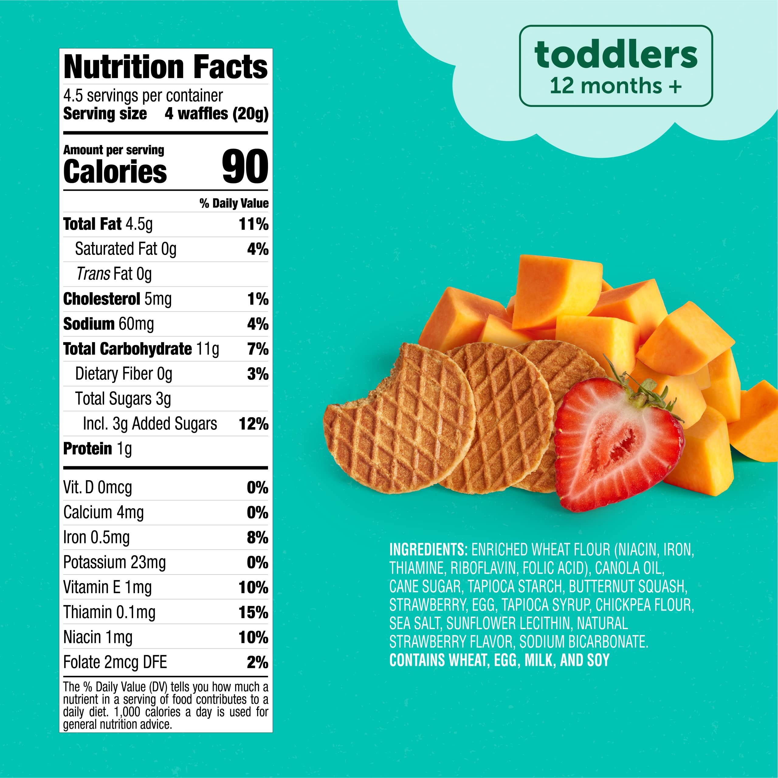 Closeup of waffles with real fruit and vegetables for texture