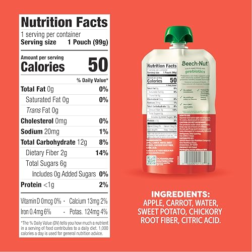 Beech-Nut pouch label highlights ingredients and three blends for variety.
