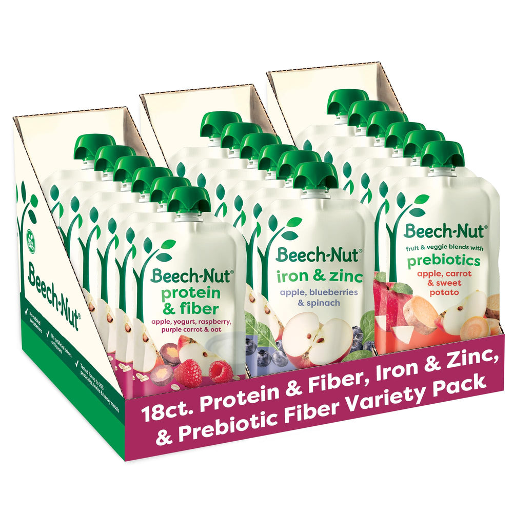 Beech-Nut toddler pouch variety pack front view for on-the-go snacking.