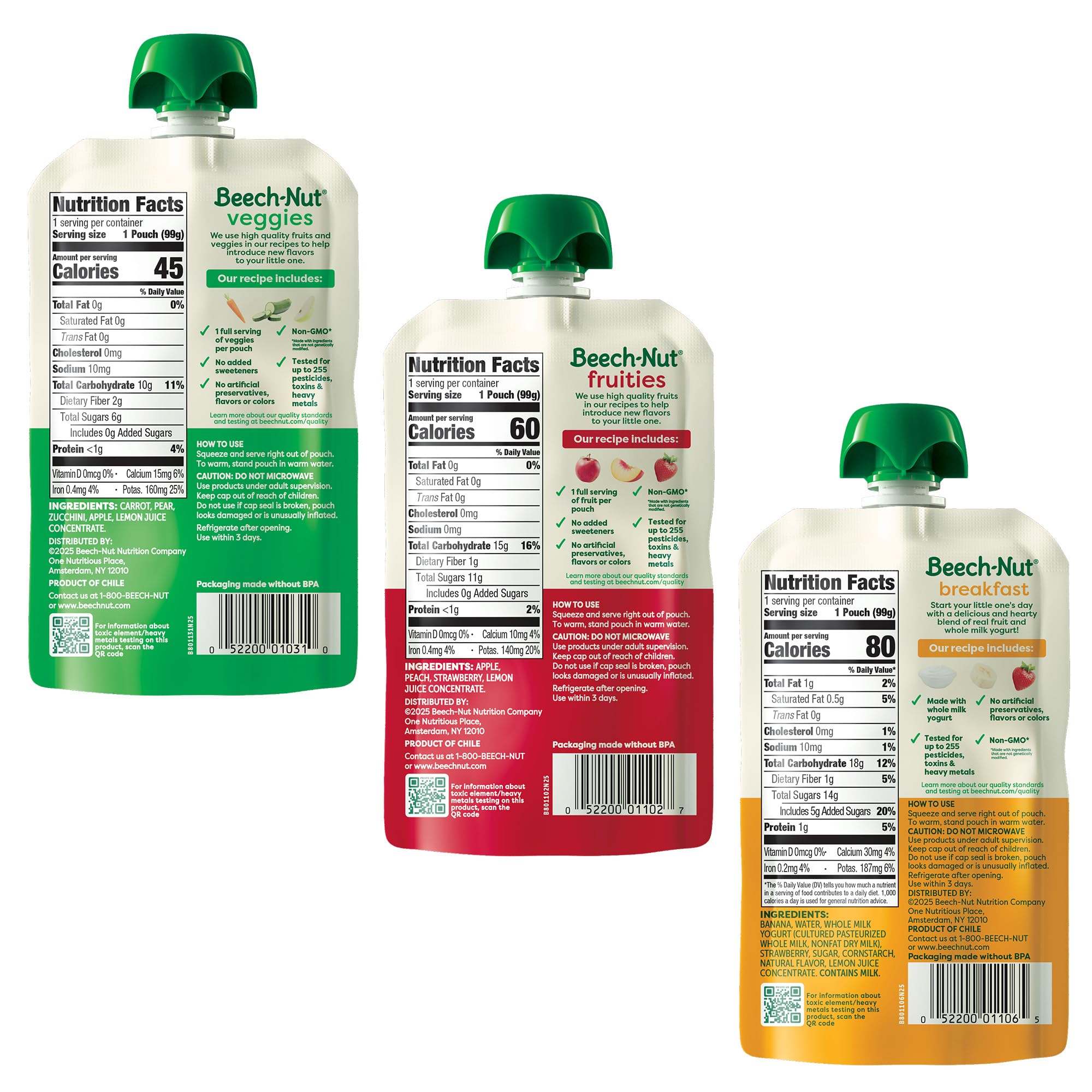 Beech-Nut variety flavors display with pouches in a carton for quick meals