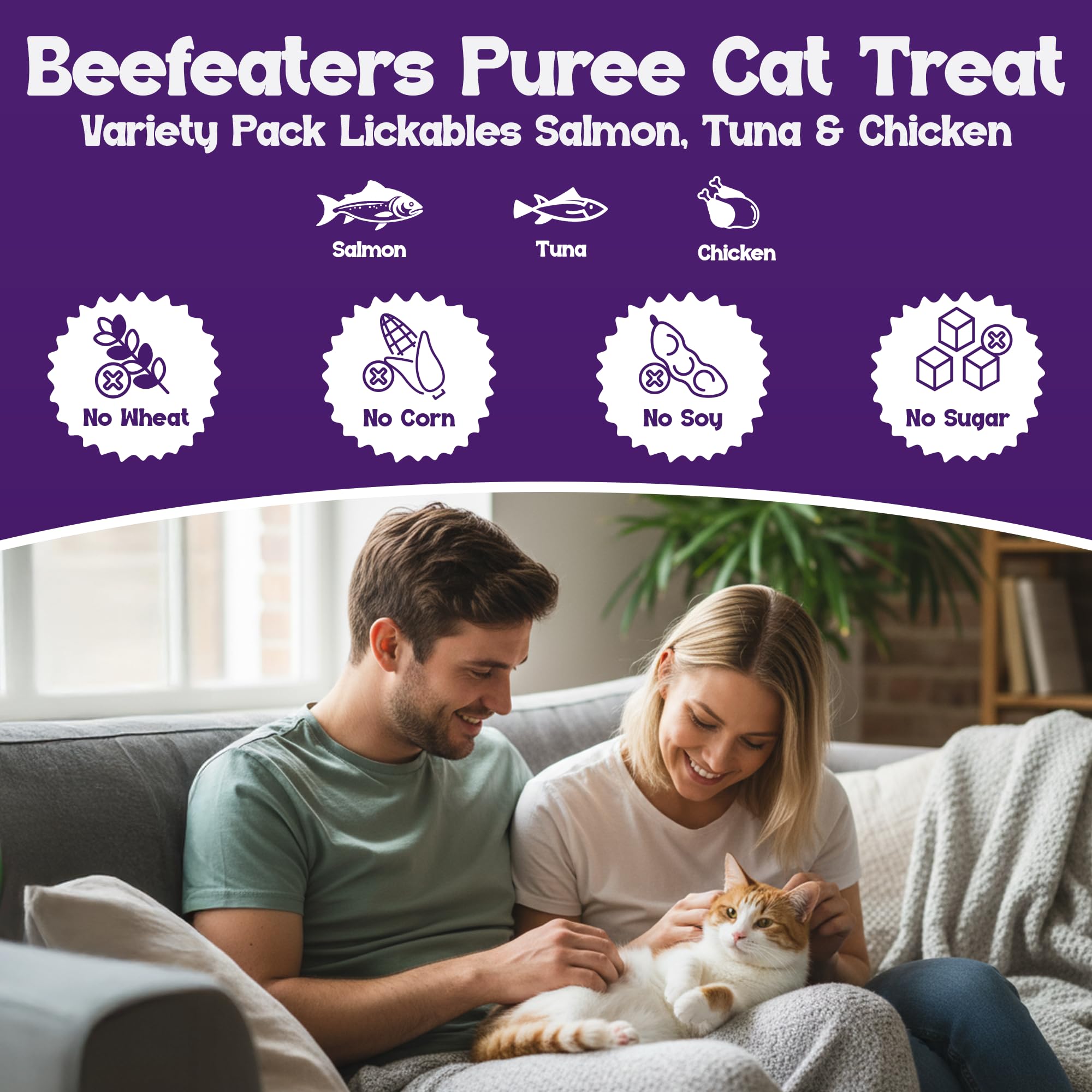 Beefeaters wet cat treats variety pack tuna tube close-up with creamy puree