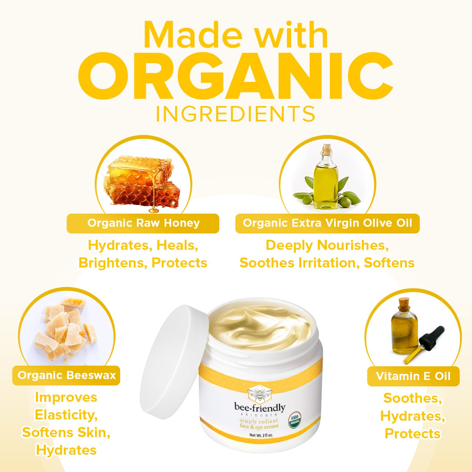 BeeFriendly organic ingredients label highlighting honey and propolis benefits