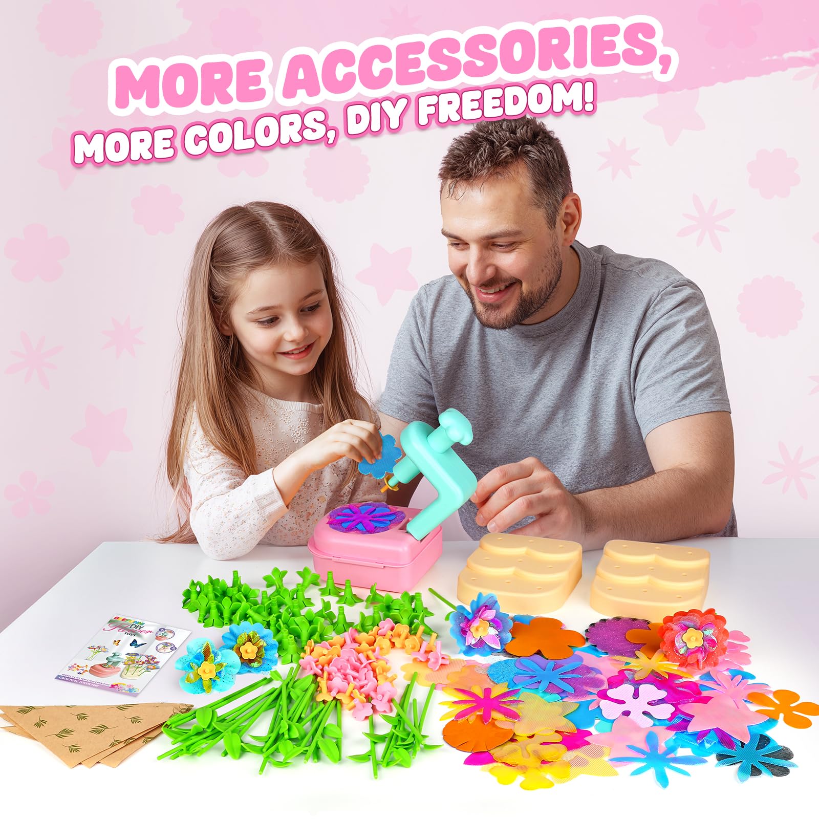 Beefunni flower bouquet kit family crafting session fostering bonding and creativity.